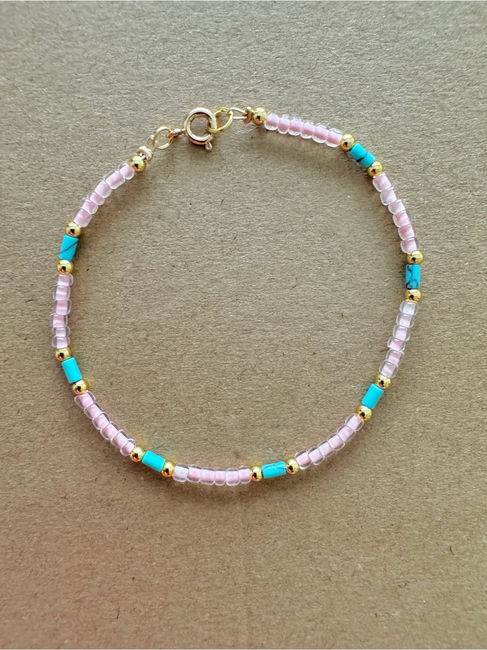 Delicate 14k Gold-filled Pink and Turquoise Beaded Bracelet